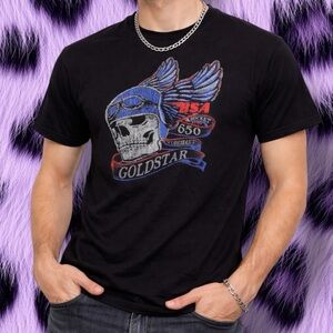 2 FOR $28 | BSA Goldstar 1990s VTG Black Grunge Graphic Tee with Skull Design